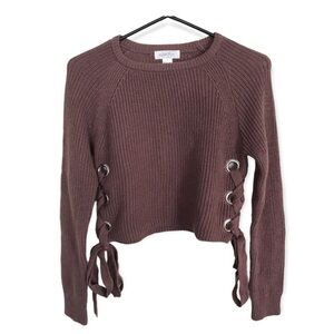 3/$15 White fawn mauve knit long sleeve crop sweater